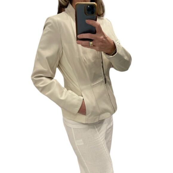 Hal Rubinstein Cream Leather Front Zipper Jacket.Size S - Picture 4 of 15